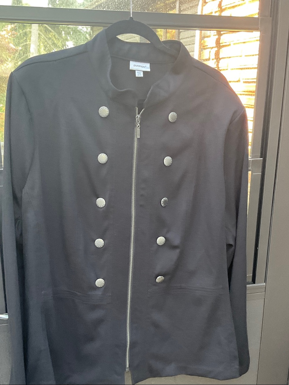 Avenue Black Military-Style Double-Breasted Zip Jacket